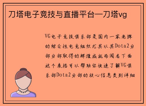 刀塔电子竞技与直播平台—刀塔vg