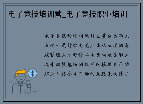 电子竞技培训营_电子竞技职业培训